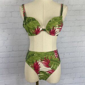 ⭐ 3/$15 Vintage Y2K Victoria's Secret Green Pink Tropical 32B Bra Bikini Small